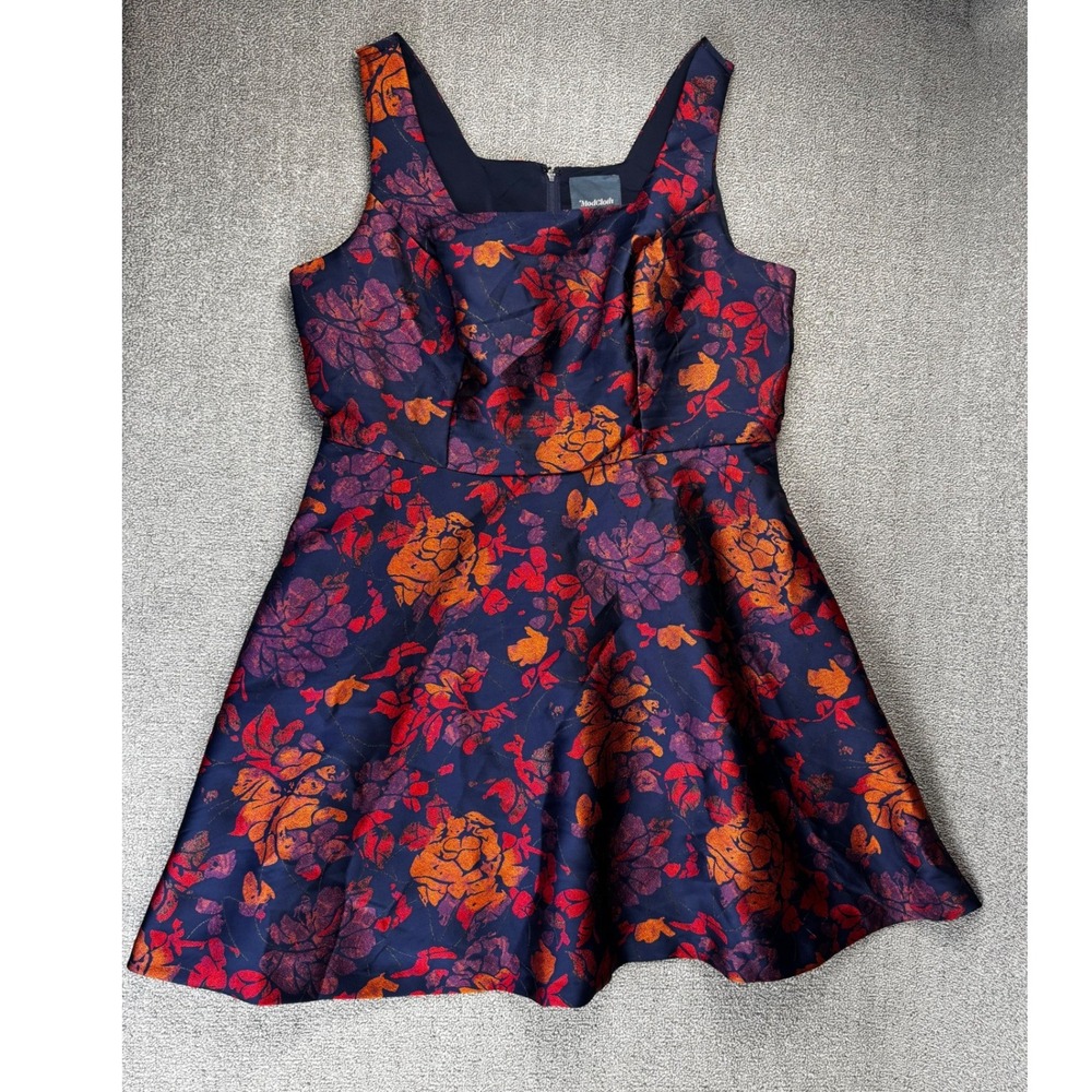 ModCloth Dress Plus Size 20 Navy Blue Floral Metallic Jacquard Fit & Flare